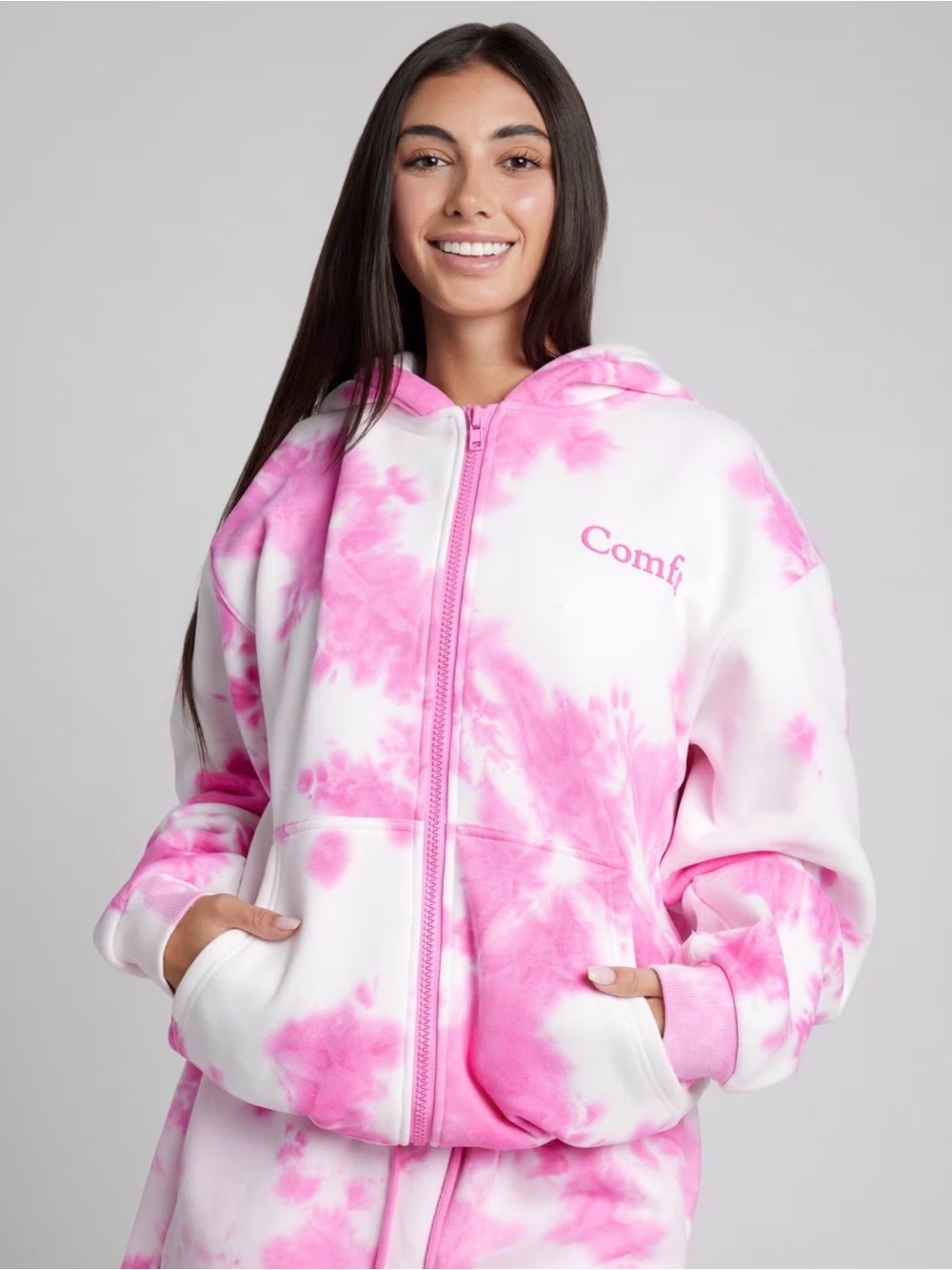 Minimalist Zip Hoodie - Strawberry Swirl Pink Tie-Dye